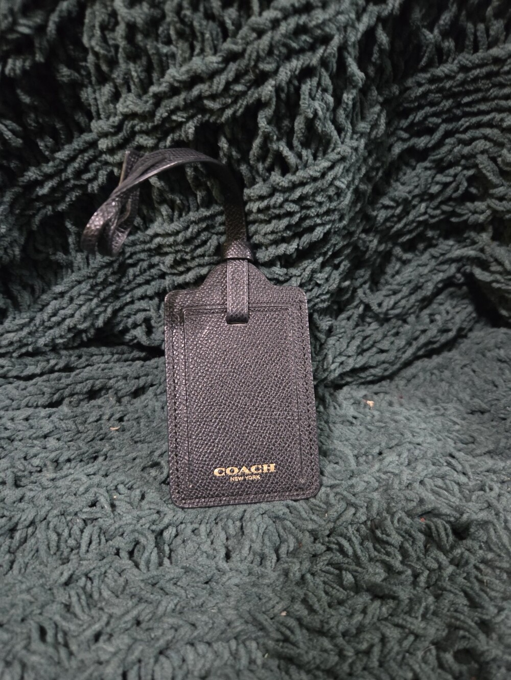 Coach Black Leather Luggage Tag with Gold Logo